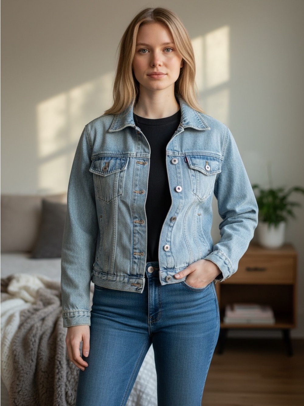 Vtg Express Light Blue Denim Jacket for Women
